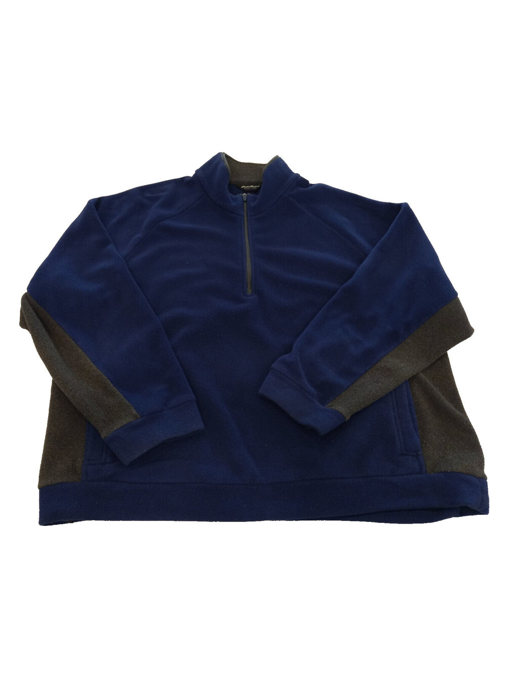 Eddie Bauer Fleece Jacket Mens XXL 2XL Blue Gray Colorblock Quarter Zip Pullover